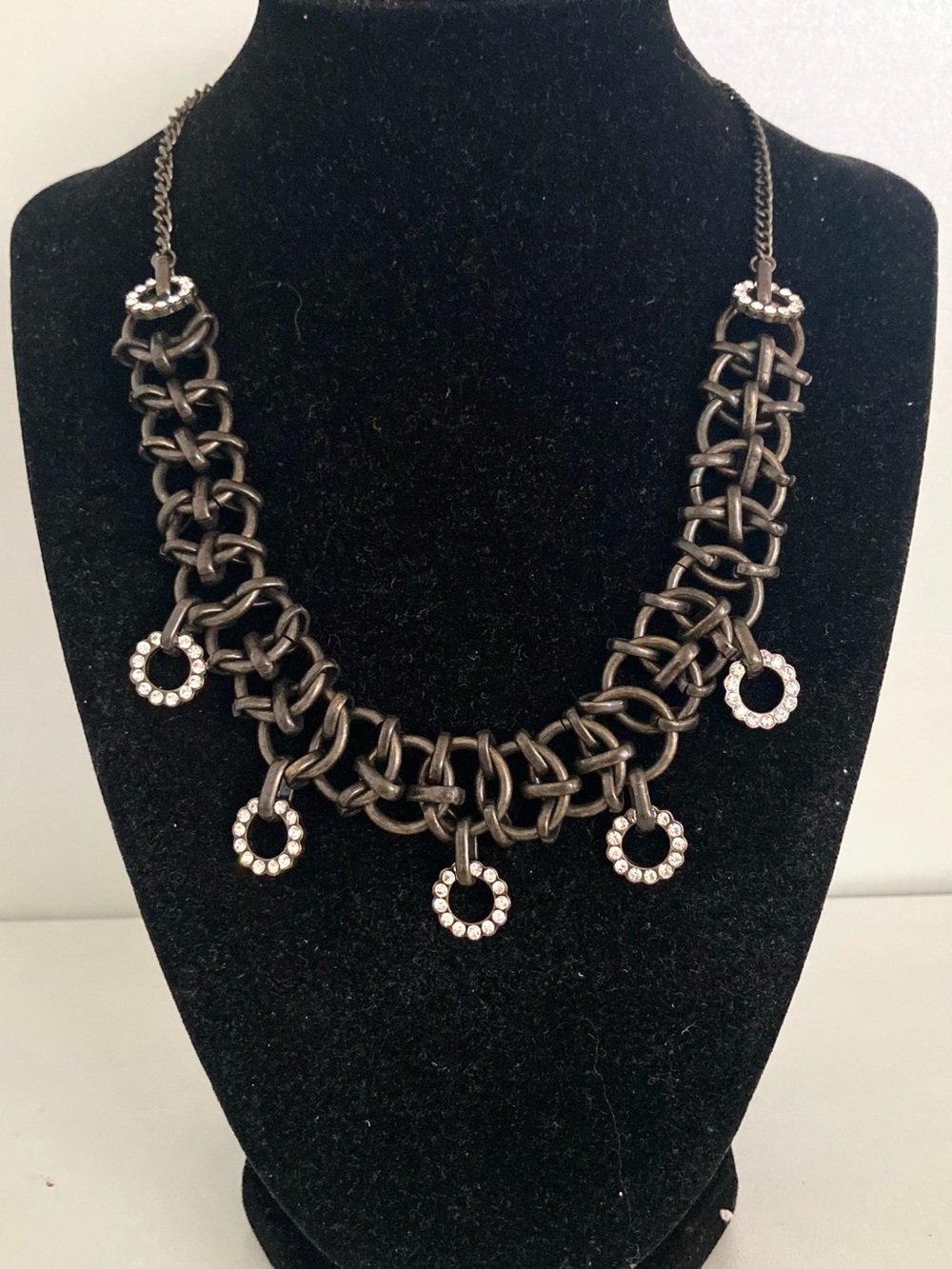 Statement Chunky bronze tone Chain Necklace w/ rhinestones preloved jewelry